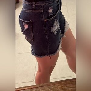 Almost Famous Dark Blue Distressed Jean Shorts